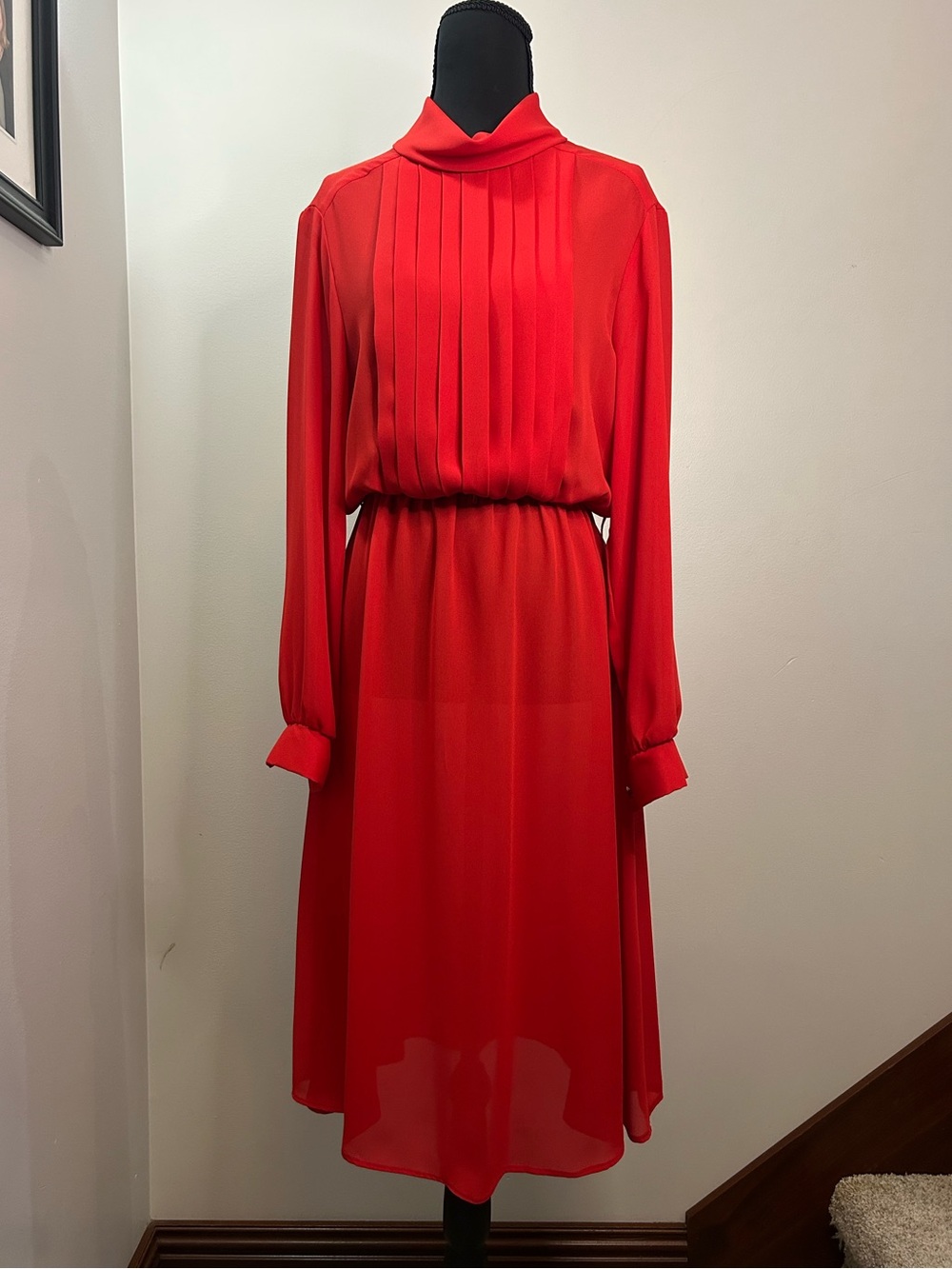 Vintage 1980s Via Sant’Andrea Red Pleated Midi Dress Size 12